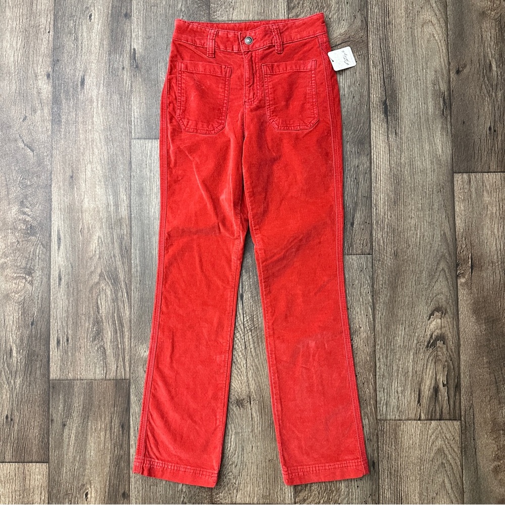 Free People Front Pockets Cotton Blend Pants Women’s Size 2 Red